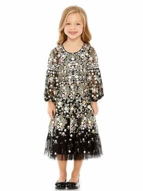Mac Duggal Girls Floral Embroidered Dress - Black - 10 - New with tags